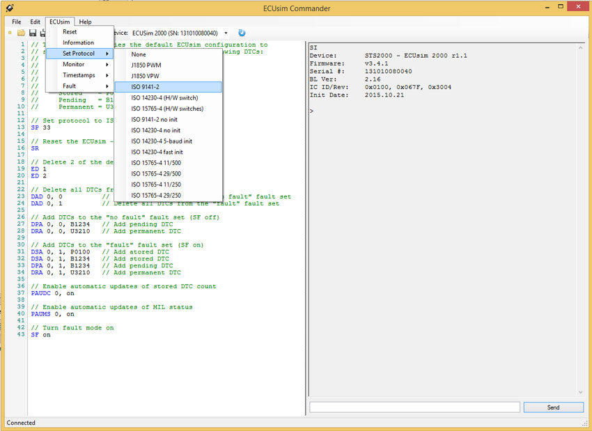 ECUsim Commander Control Functionality