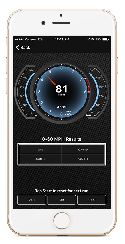 Performance page on OBDLink app for iOS