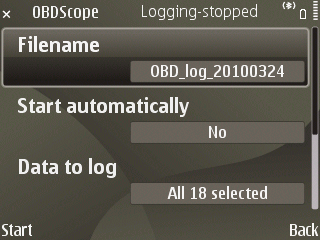 OBDscope logging settings