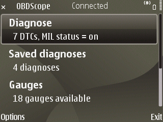 OBDscope main menu 2